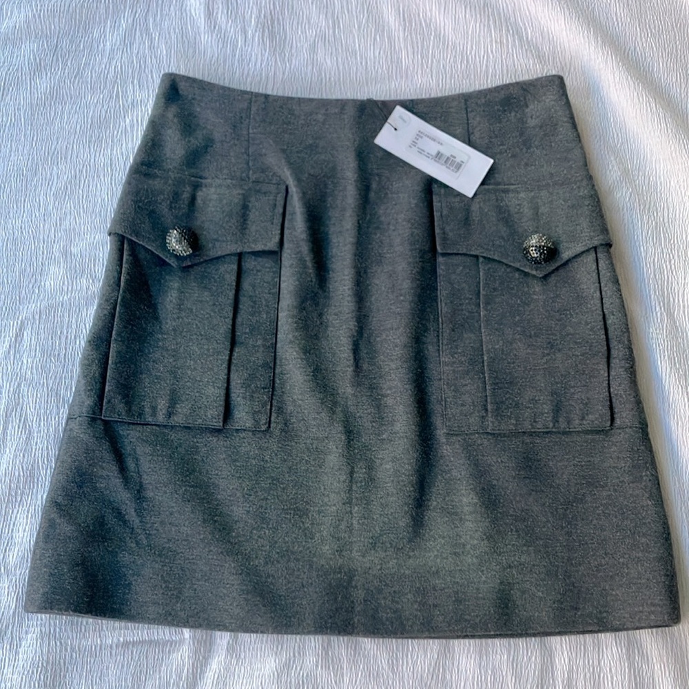 Sonia Grey Mini Skirt with Rhinestone Buttons- Size 36